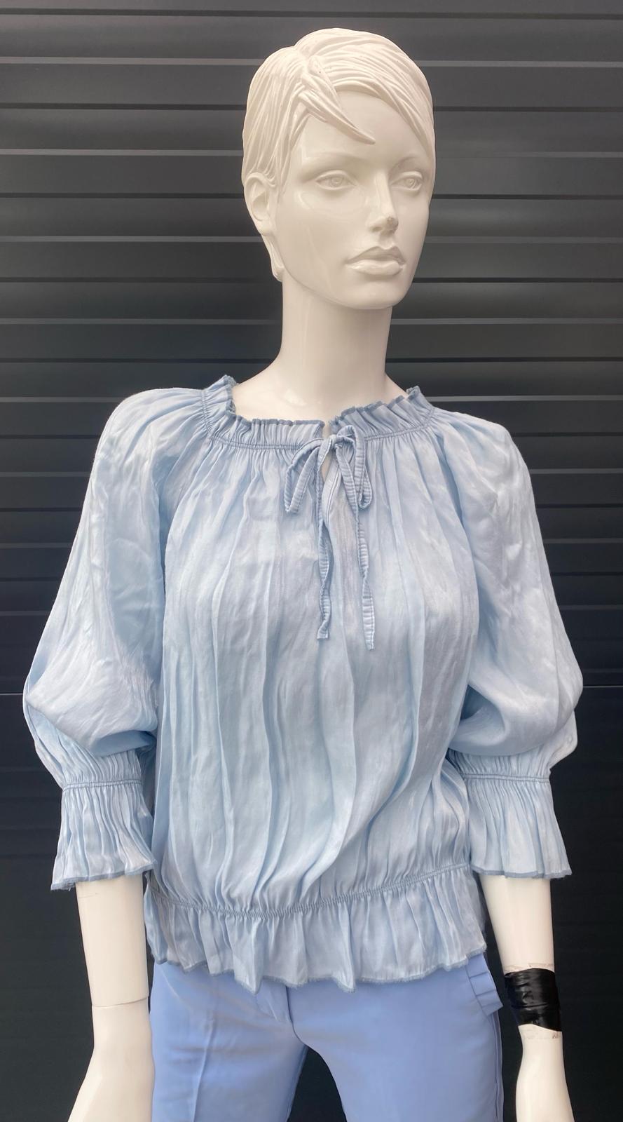 Off shoulder lange mouw strik voor baby blauw