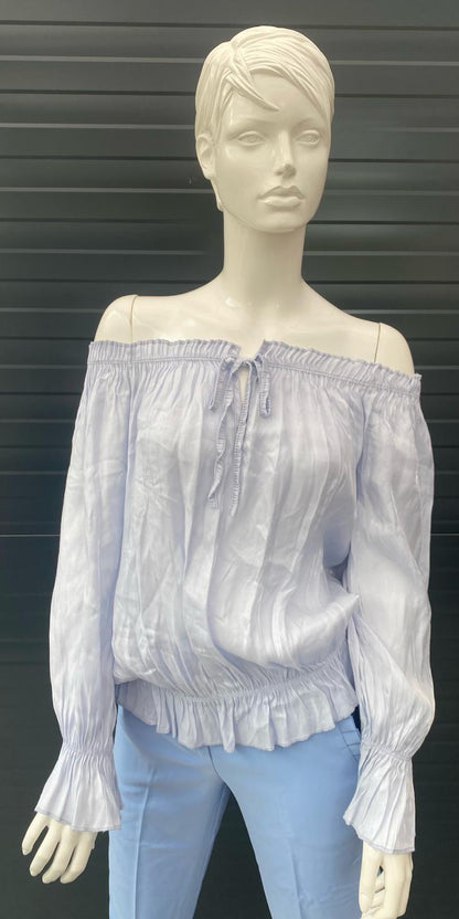 Off shoulder lange mouw strik voor licht blauw