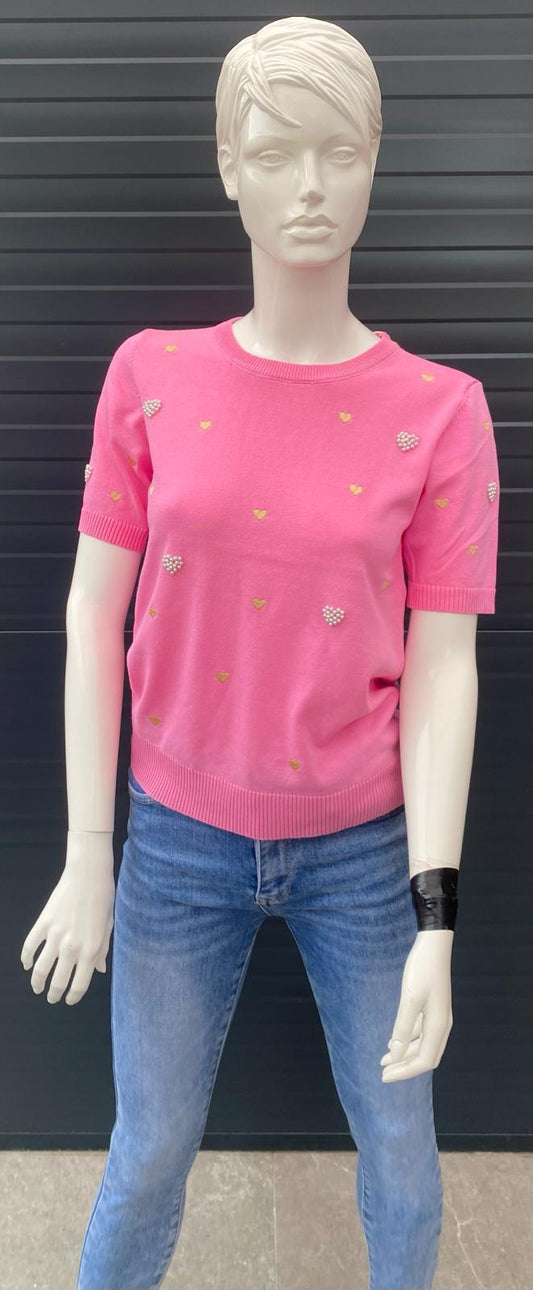 t-shirt roze goude parels