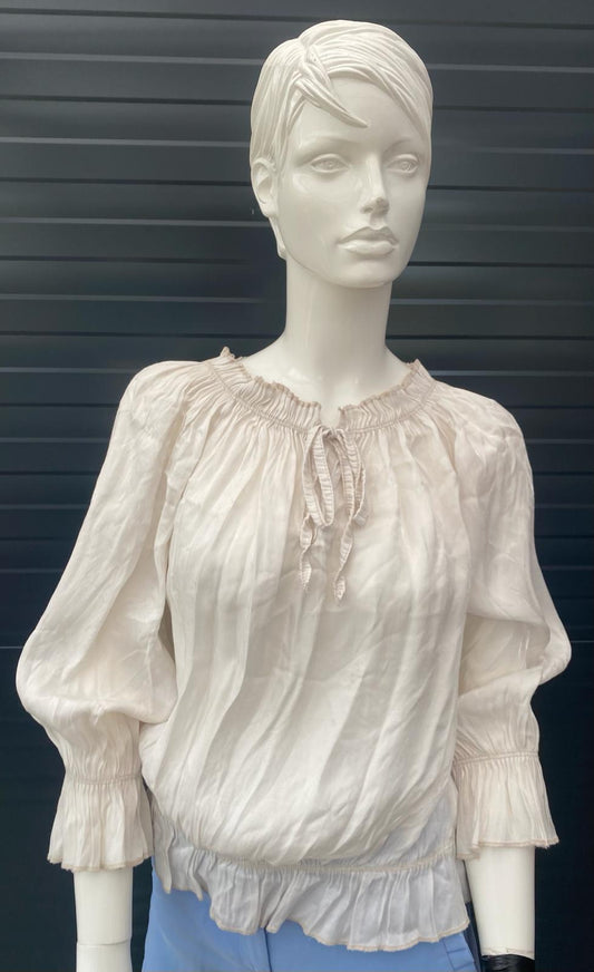 Off shoulder lange mouw strik voor beige