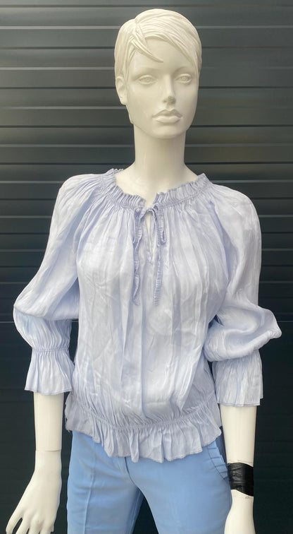 Off shoulder lange mouw strik voor licht blauw