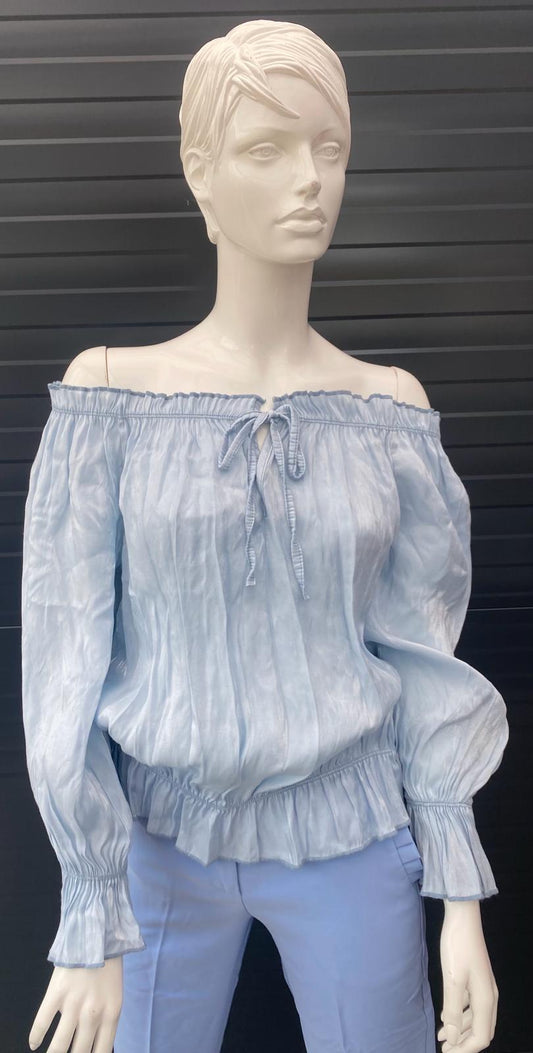 Off shoulder lange mouw strik voor baby blauw