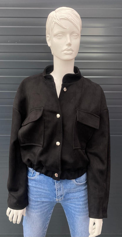 Suede bomber 4zilver knoop zakken zwart