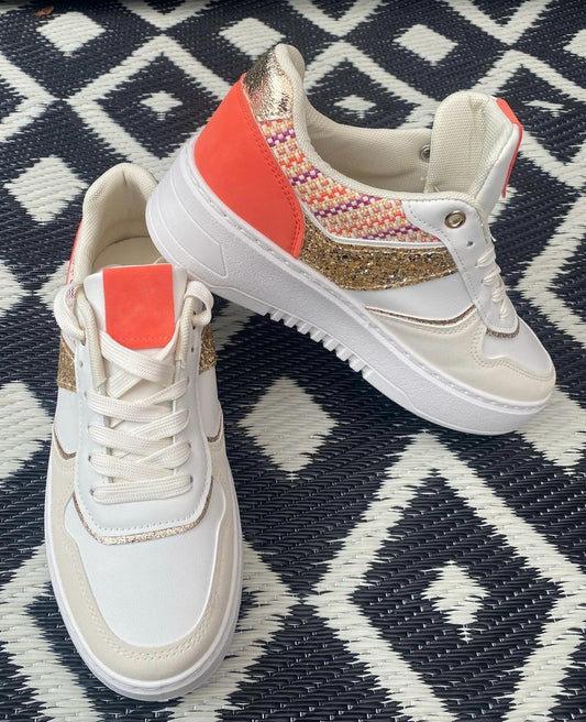 Sneaker glittergoud oranje beige